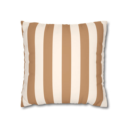 Striped Faux Suede Pillowcase – Neutral Tan & Cream Square Decorative Pillow Cover