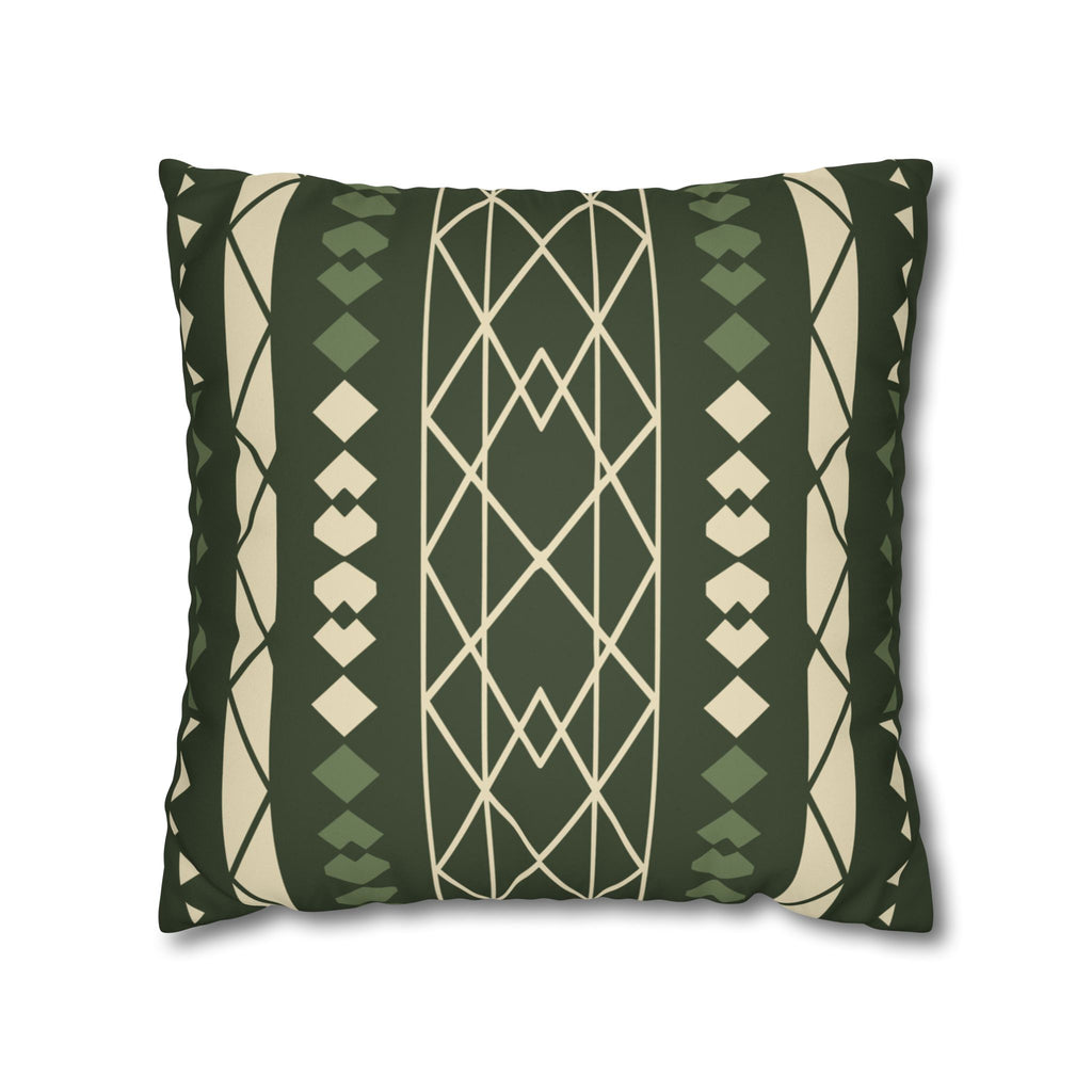 Green and Creme Geometric Faux Suede Pillow Cover