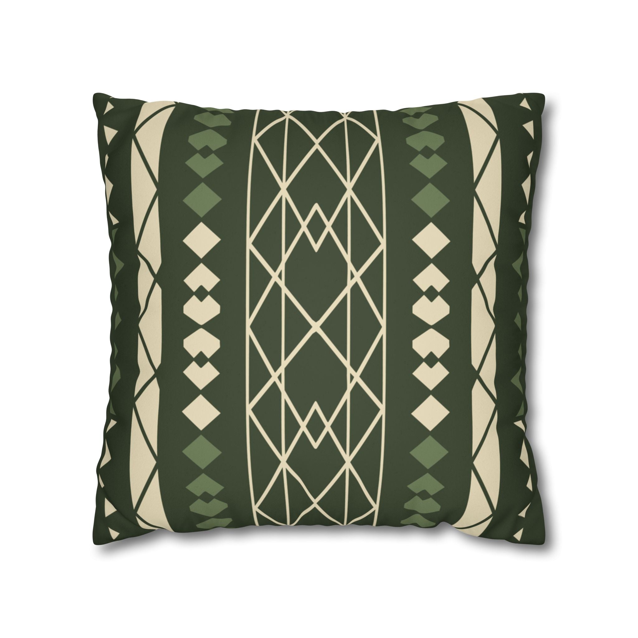 Green and Creme Geometric Faux Suede Pillow Cover