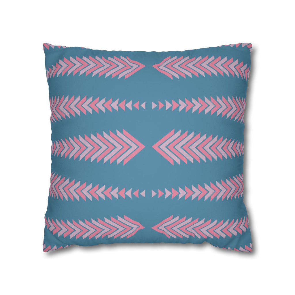 Blue & Pink Chevron Arrows Pattern Faux Suede Pillow Cover