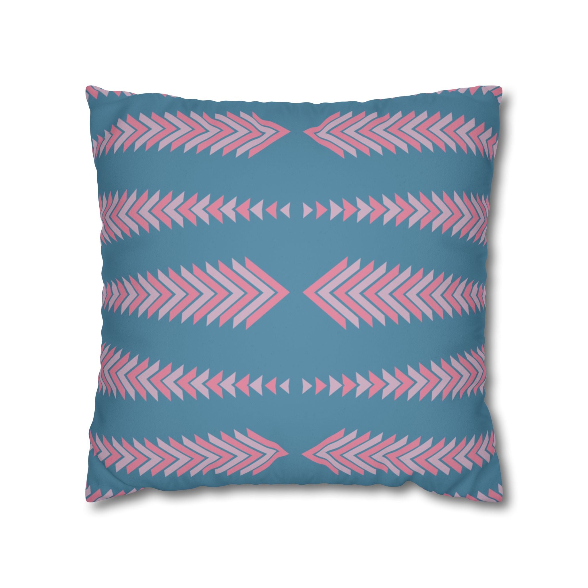 Blue & Pink Chevron Arrows Pattern Faux Suede Pillow Cover