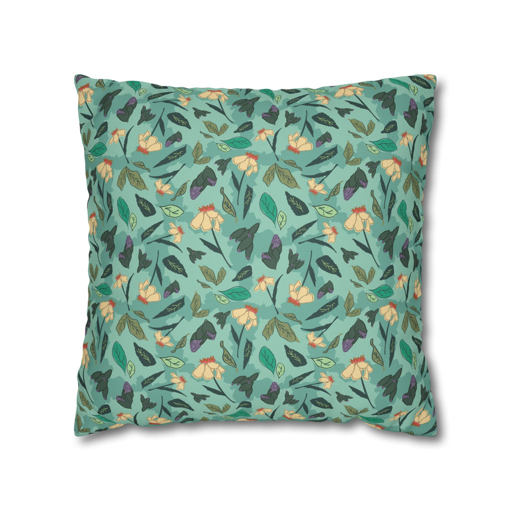 Sage Tossed Daisies Faux Suede Pillow Cover