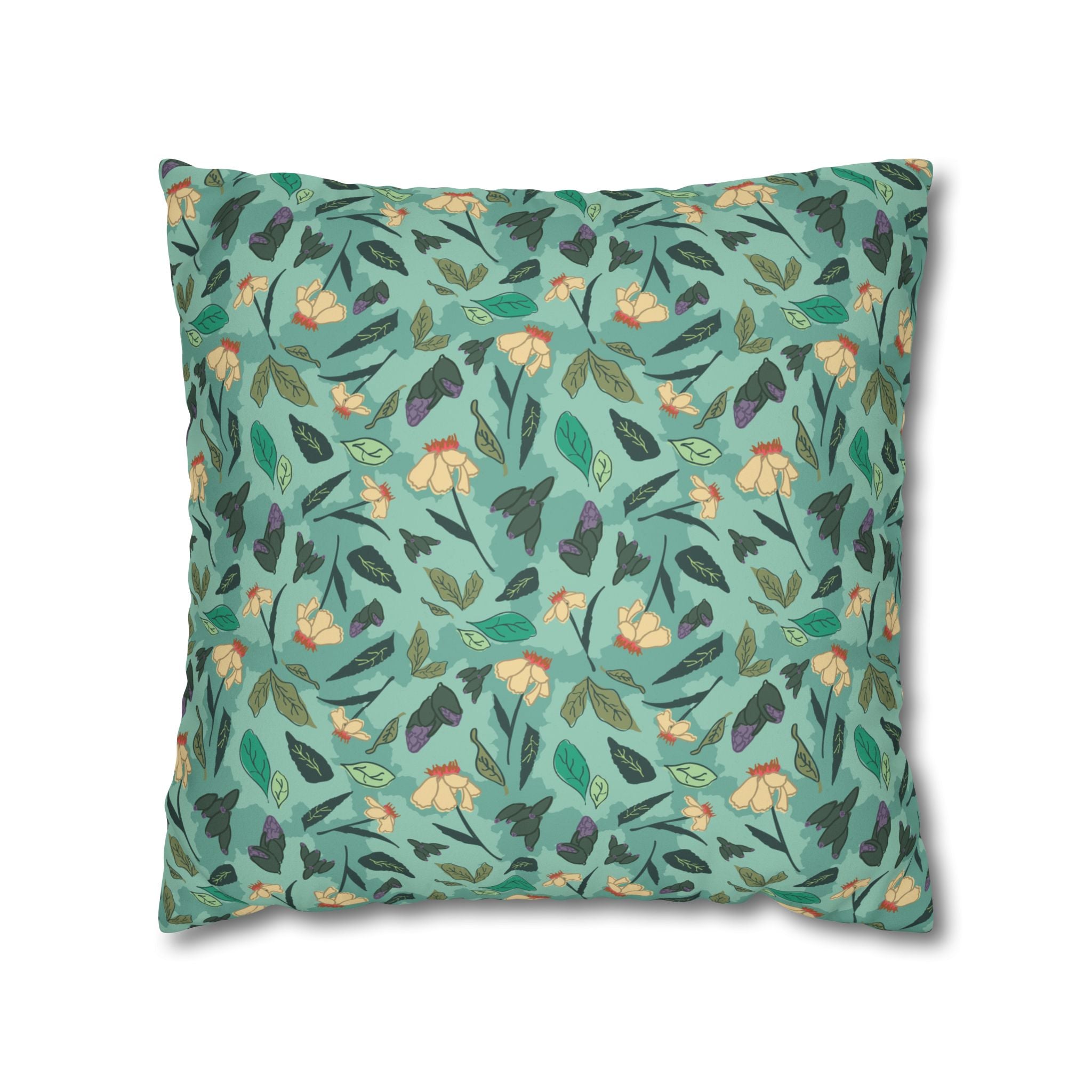 Sage Tossed Daisies Faux Suede Pillow Cover