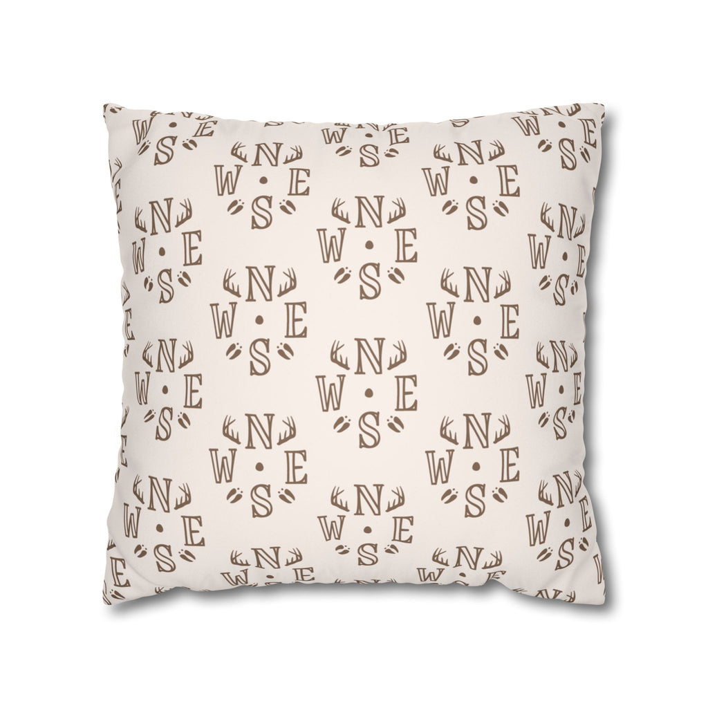 Neutral Deer Compass Pattern Faux Suede Pillow Cover