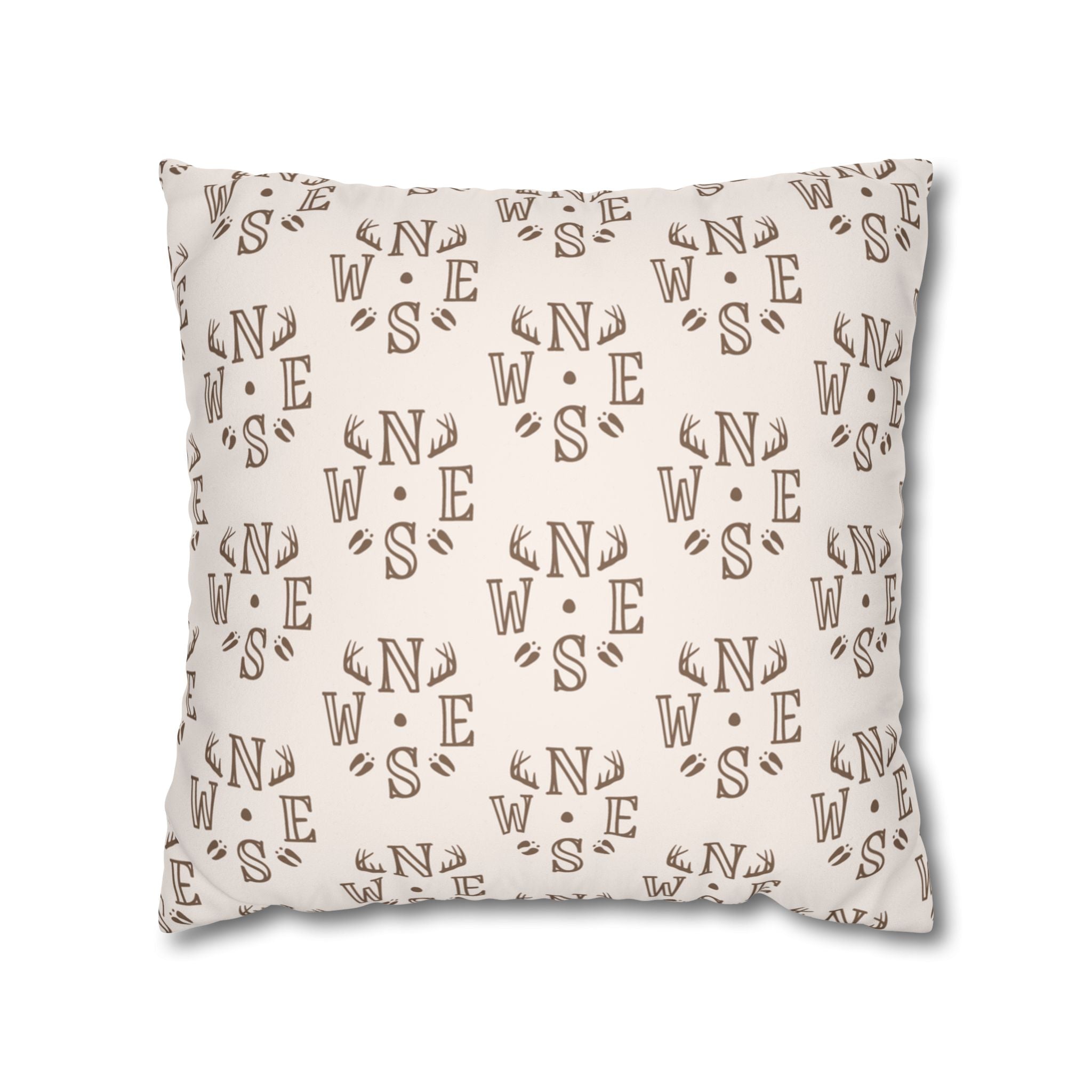 Neutral Deer Compass Pattern Faux Suede Pillow Cover