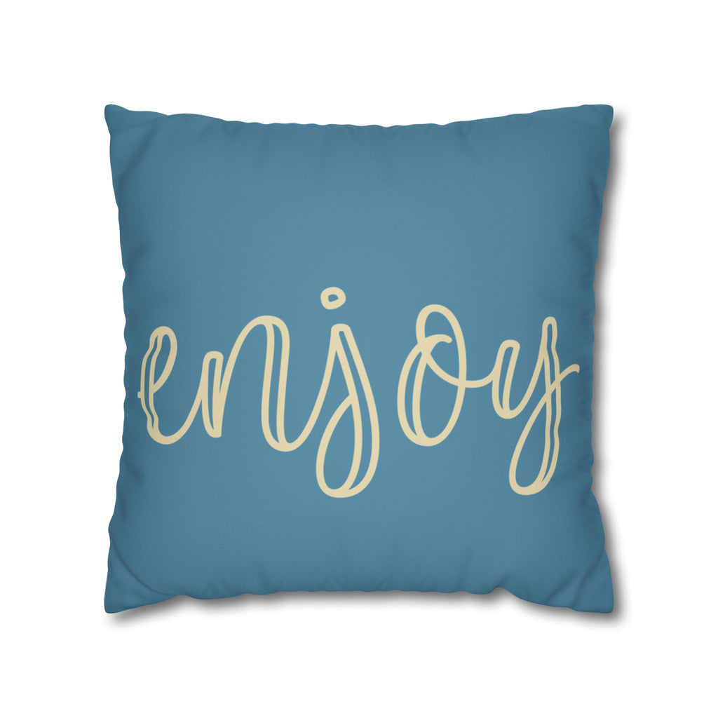 Blue Script Enjoy Faux Suede Pillow Cover