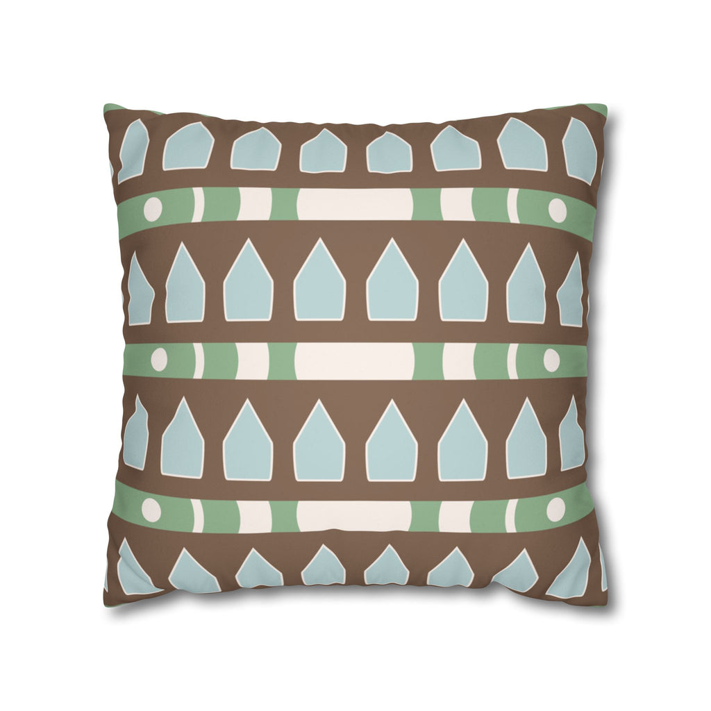 Brown, Aqua, & Green Geometric Faux Suede Pillow Cover