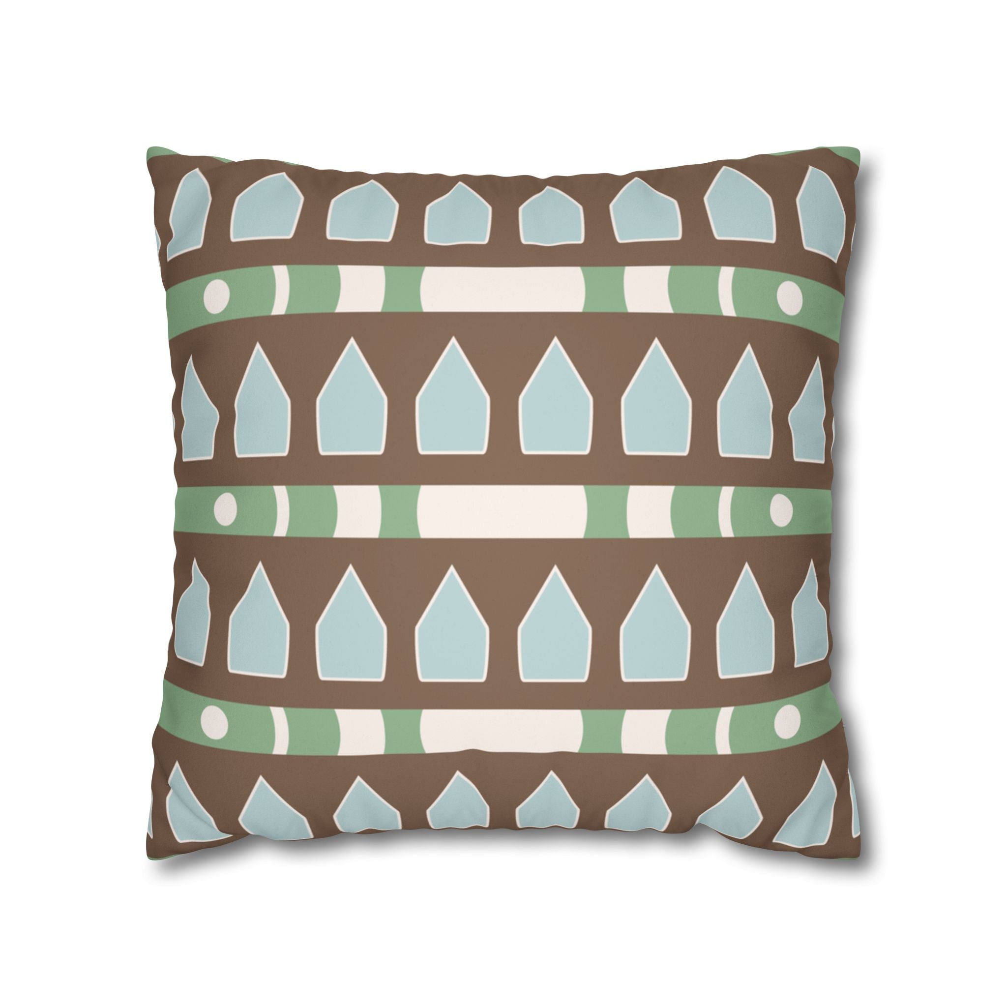 Brown, Aqua, & Green Geometric Faux Suede Pillow Cover