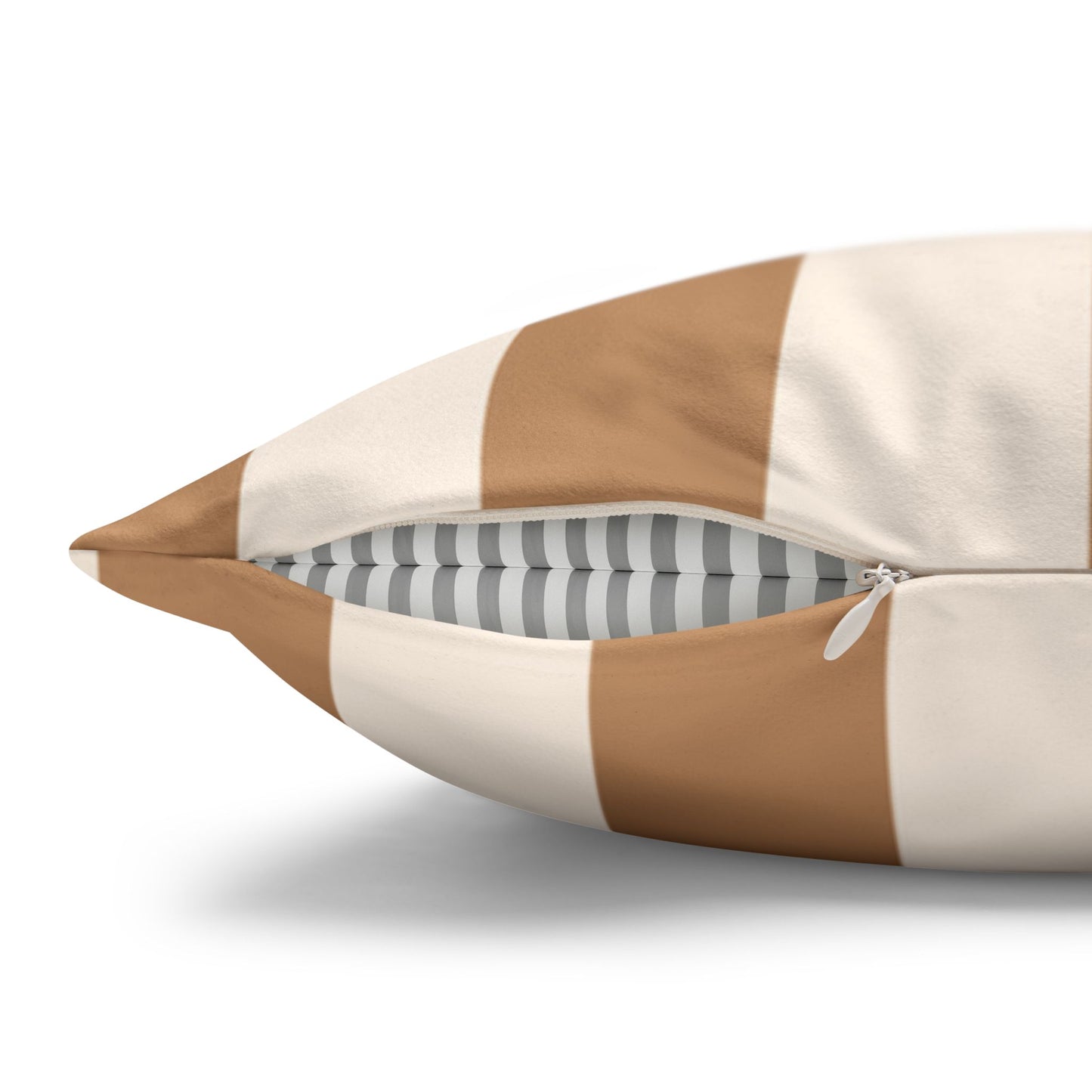 Striped Faux Suede Pillowcase – Neutral Tan & Cream Square Decorative Pillow Cover