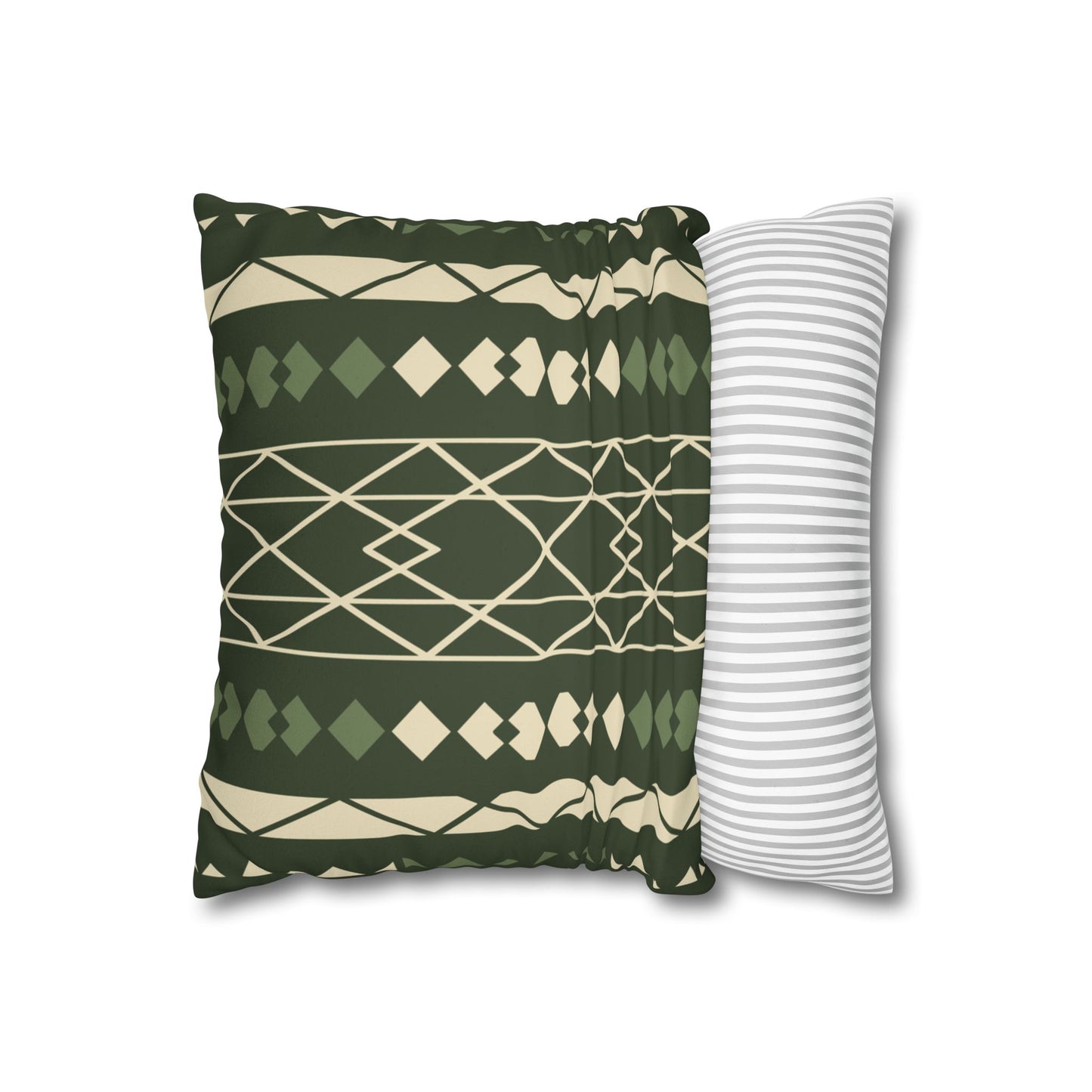 Green Aztec Faux Suede Pillowcase — Square Decorative Throw Pillow Cover