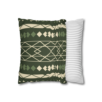 Green Aztec Faux Suede Pillowcase — Square Decorative Throw Pillow Cover