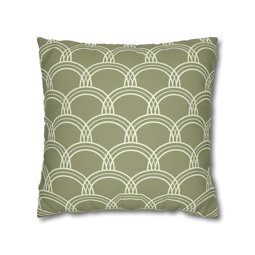 Sage Scalloped Arcs Faux Suede Pillow Cover