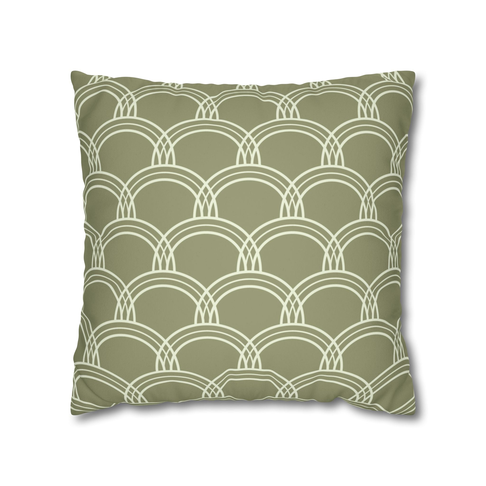 Sage Scalloped Arcs Faux Suede Pillow Cover