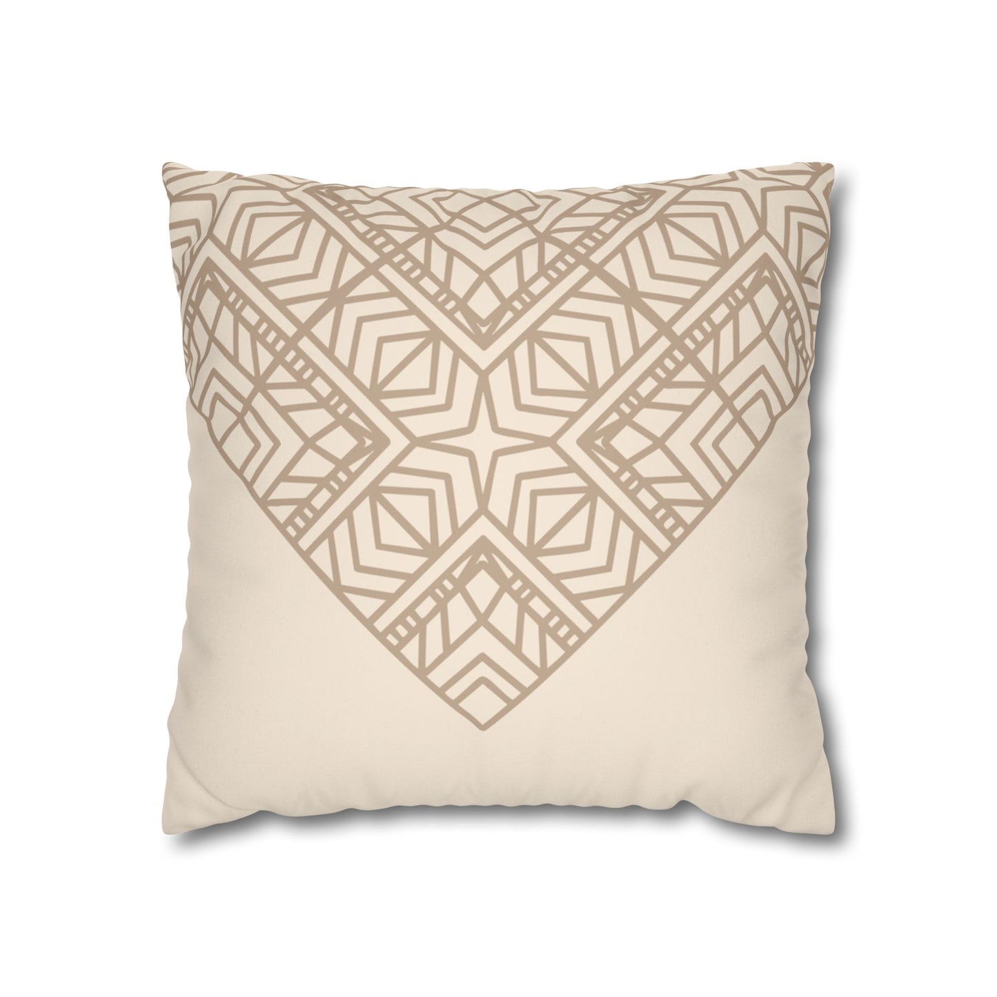 Beige Geometric Mandala Faux Suede Pillow Cover — Square Decorative Throw Pillowcase