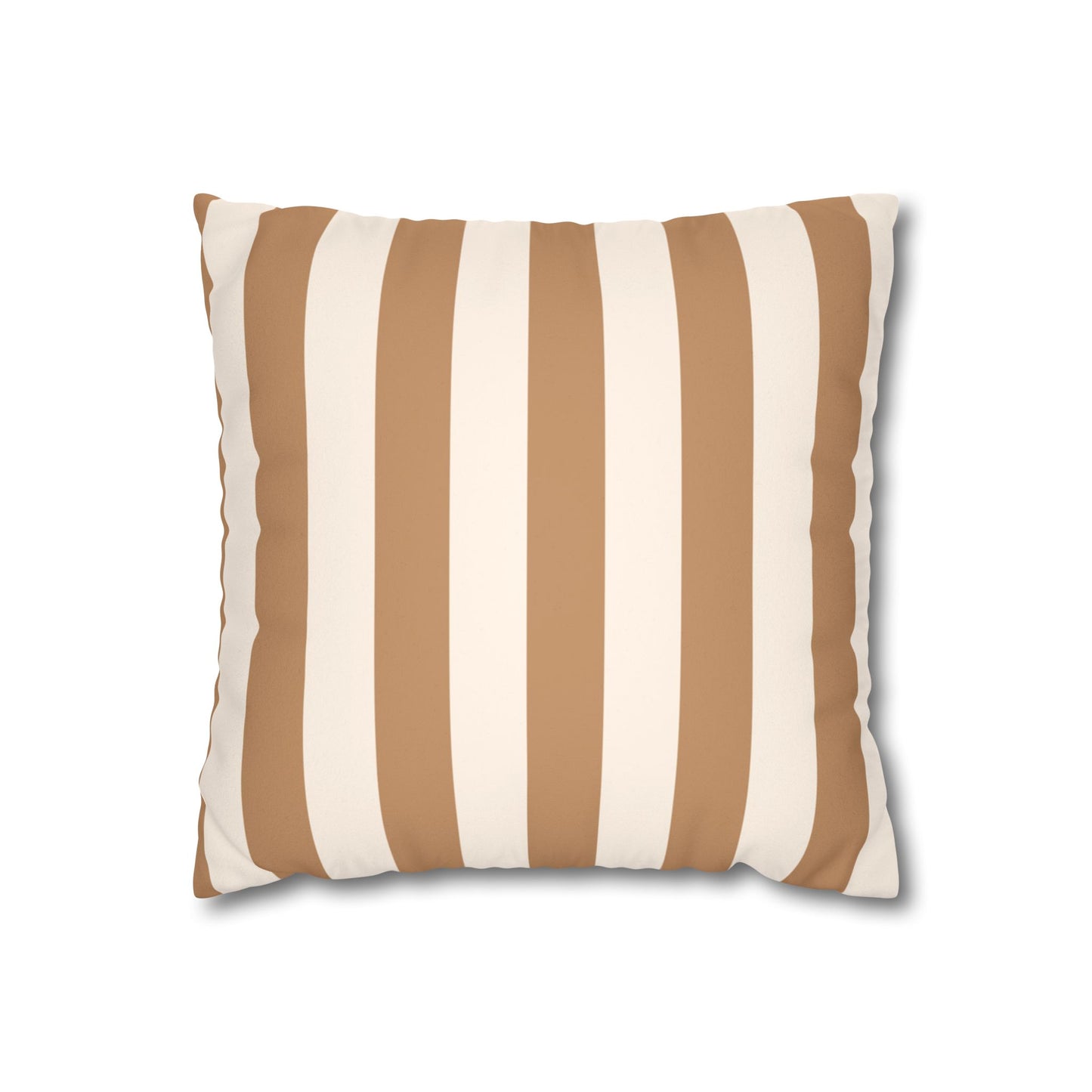 Striped Faux Suede Pillowcase – Neutral Tan & Cream Square Decorative Pillow Cover