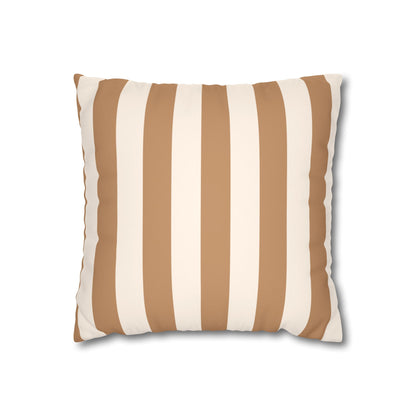 Striped Faux Suede Pillowcase – Neutral Tan & Cream Square Decorative Pillow Cover