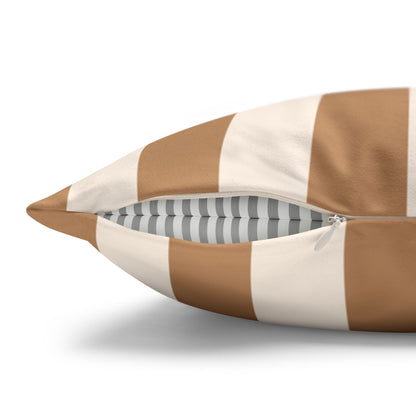 Striped Faux Suede Pillowcase – Neutral Tan & Cream Square Decorative Pillow Cover