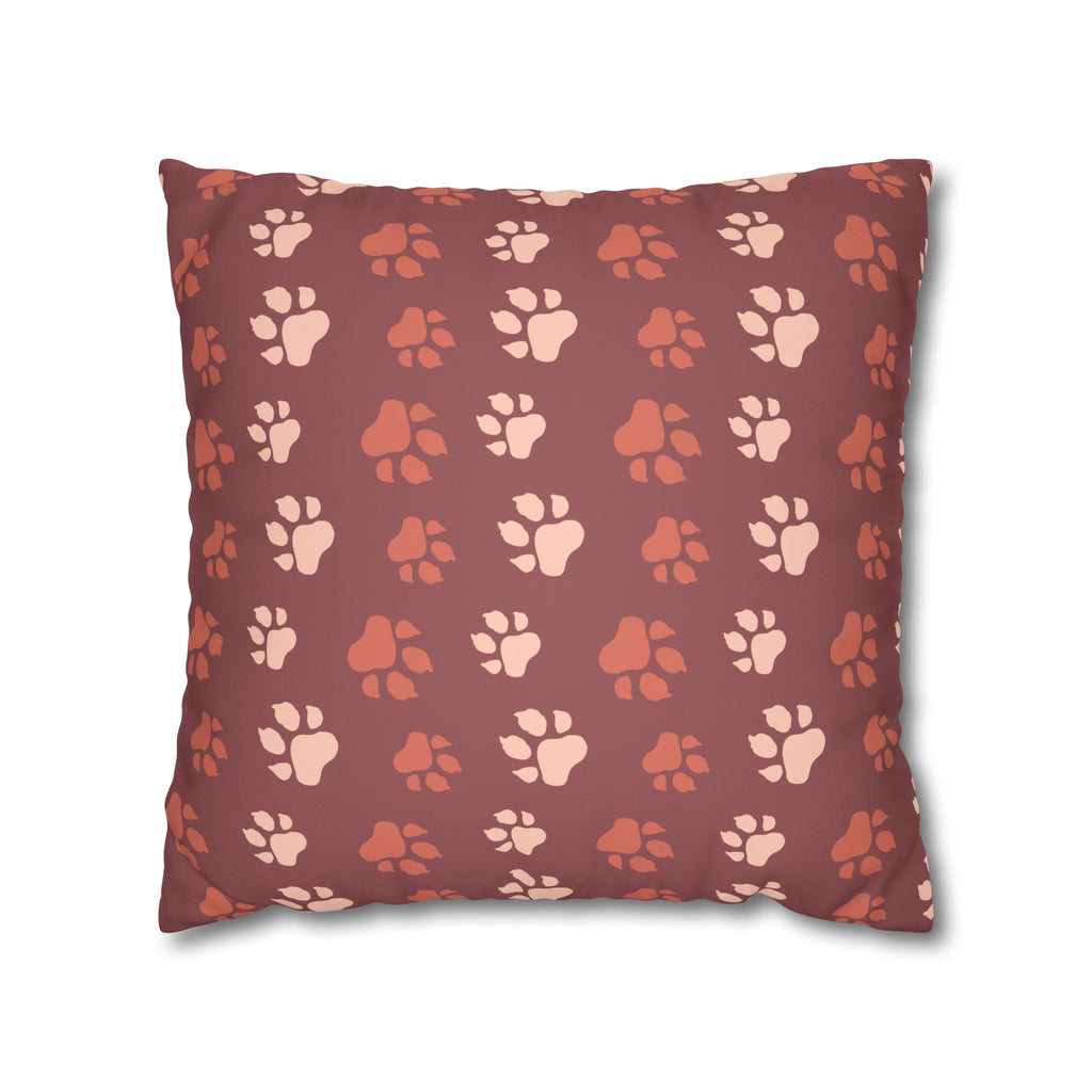 Terracotta Fox Print Tracks Faux Suede Pillow Cover