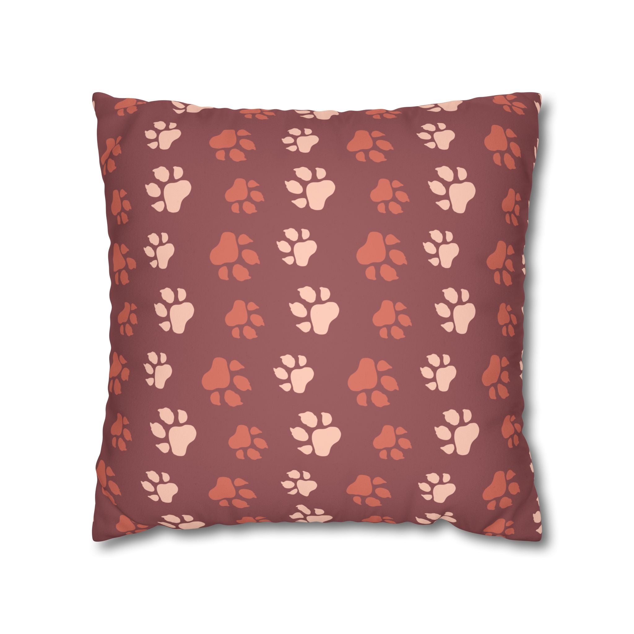 Terracotta Fox Print Tracks Faux Suede Pillow Cover
