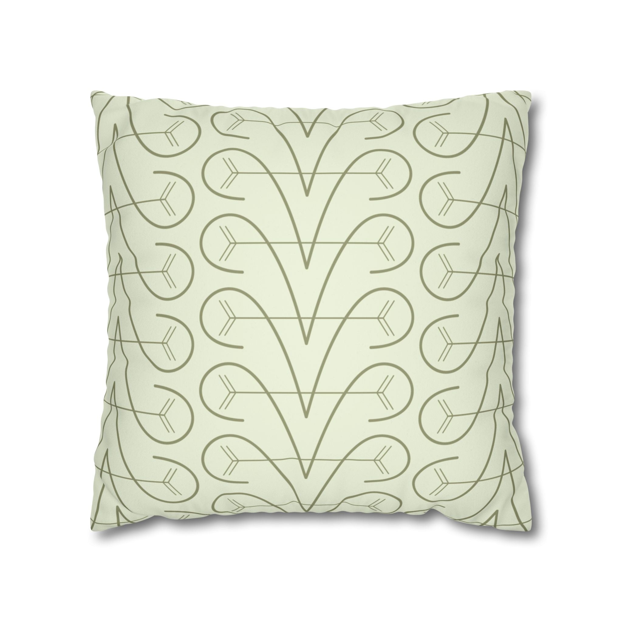Sage Geometric Scroll Pattern Faux Suede Pillow Cover