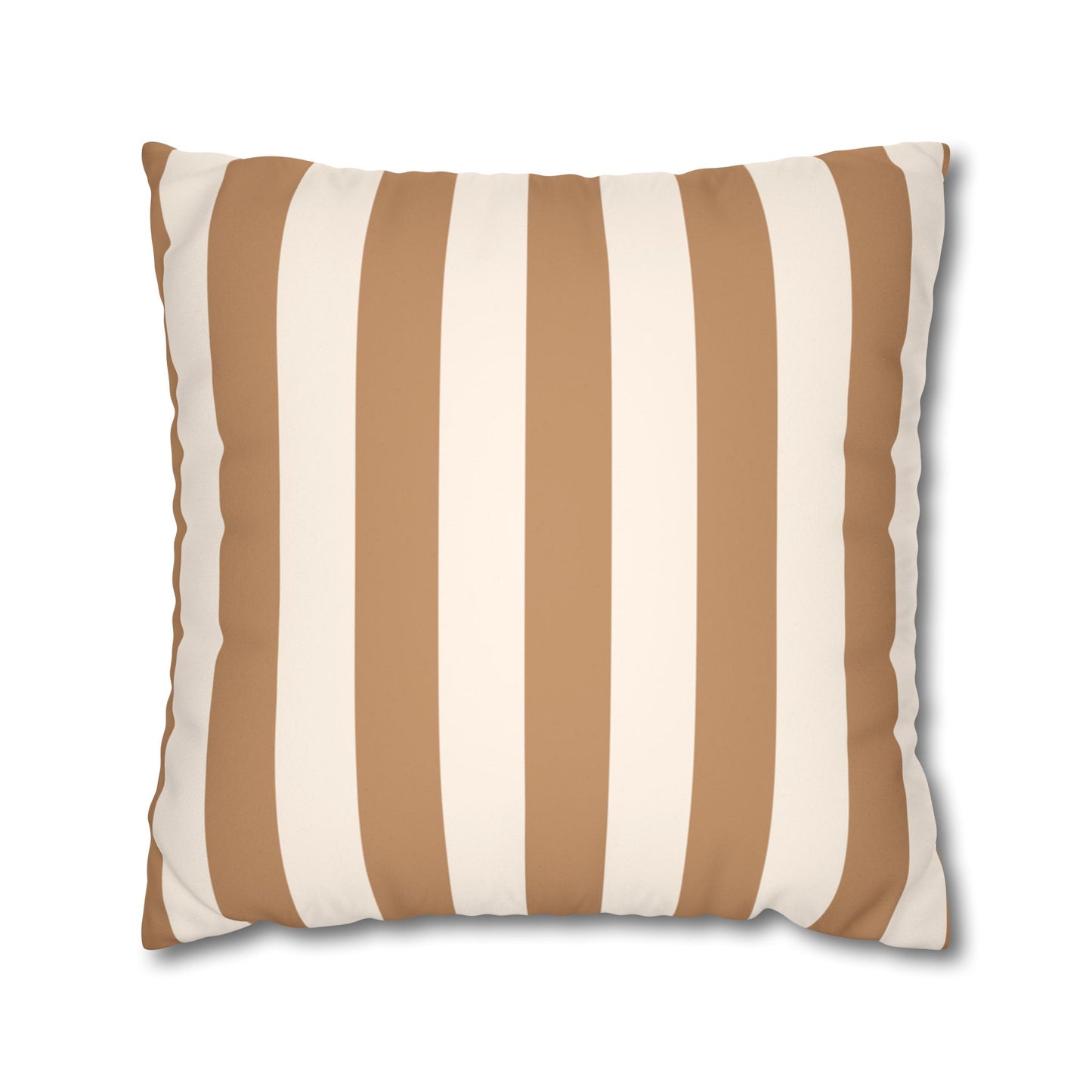 Striped Faux Suede Pillowcase – Neutral Tan & Cream Square Decorative Pillow Cover