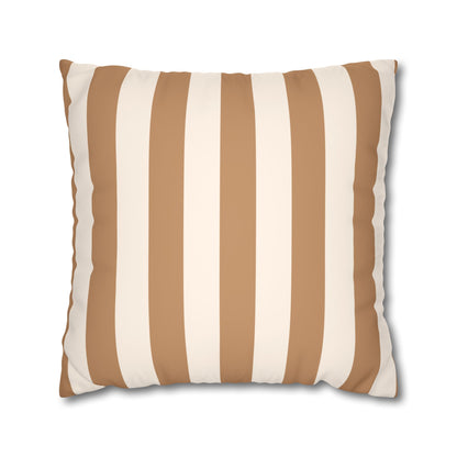Striped Faux Suede Pillowcase – Neutral Tan & Cream Square Decorative Pillow Cover