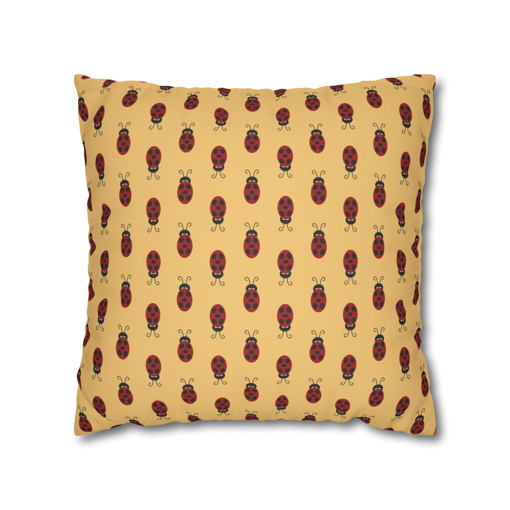 Retro Yellow Ochre Ladybugs Faux Suede Pillow Cover