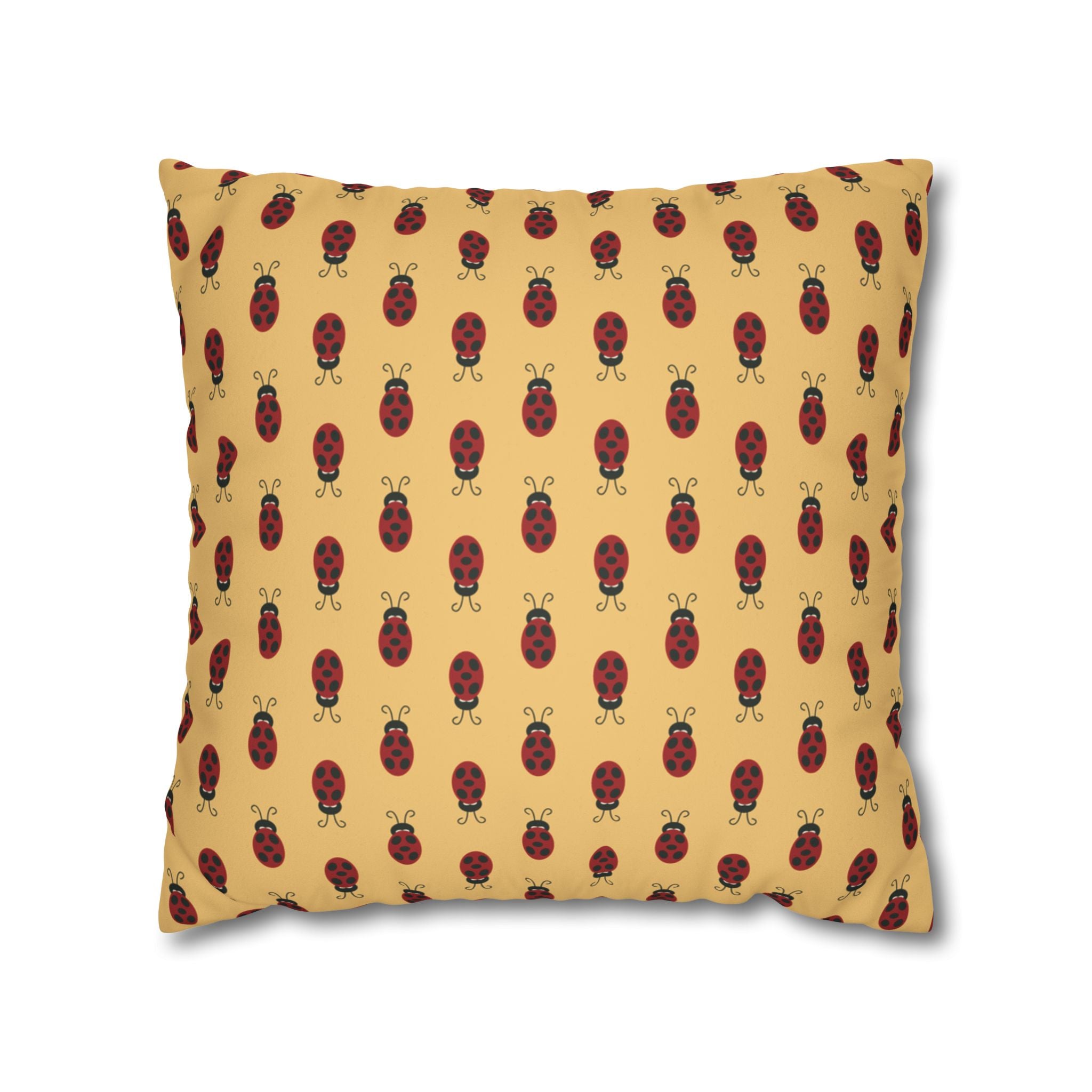 Retro Yellow Ochre Ladybugs Faux Suede Pillow Cover