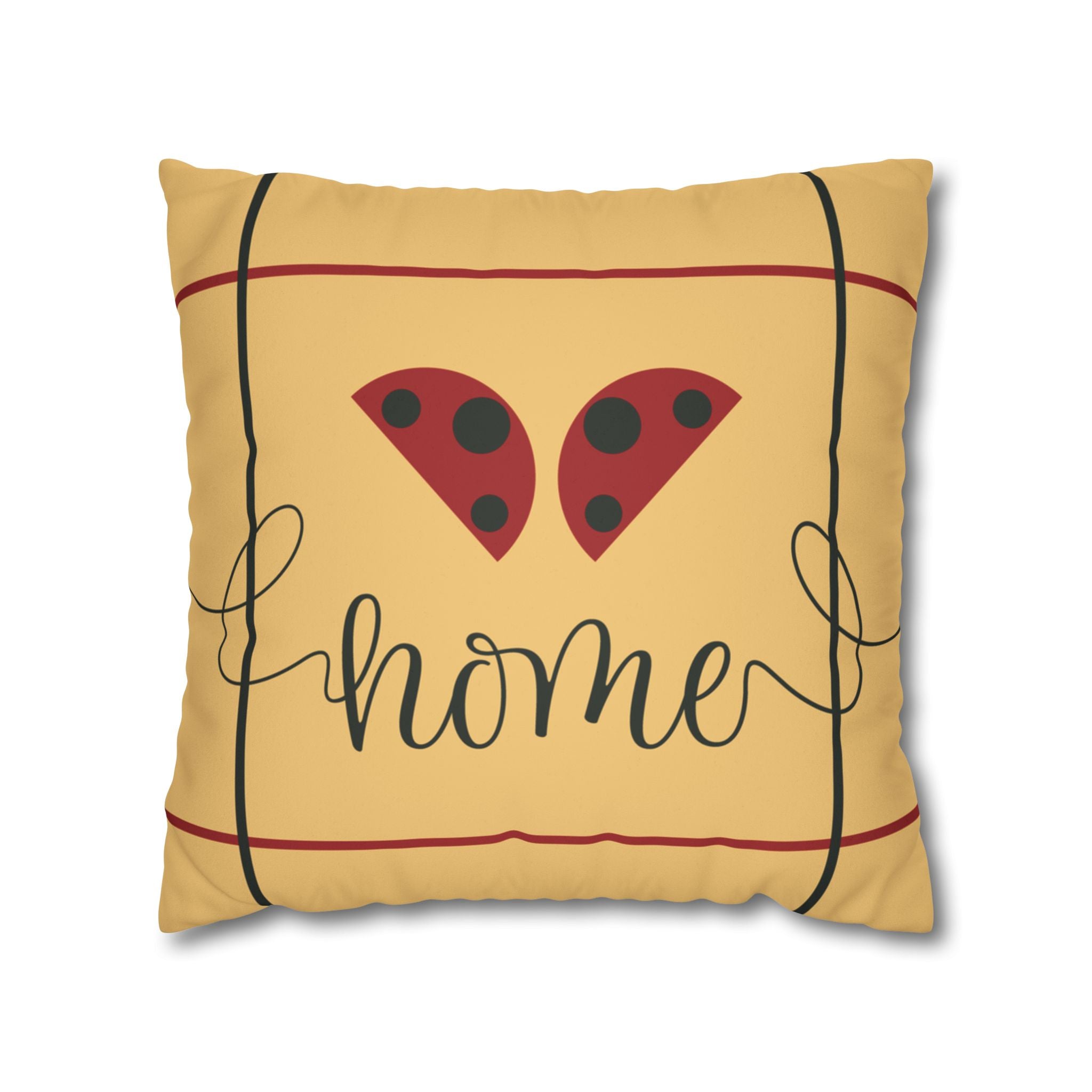 Yellow Ochre Ladybug Home Faux Suede Pillow Cover