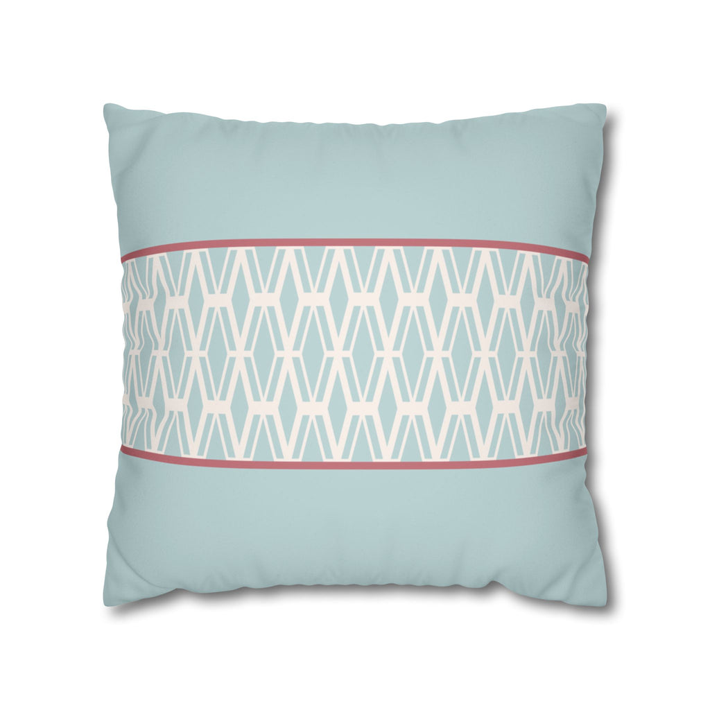 Geometric Aqua, White, and Pink Faux Suede Pillow Cover