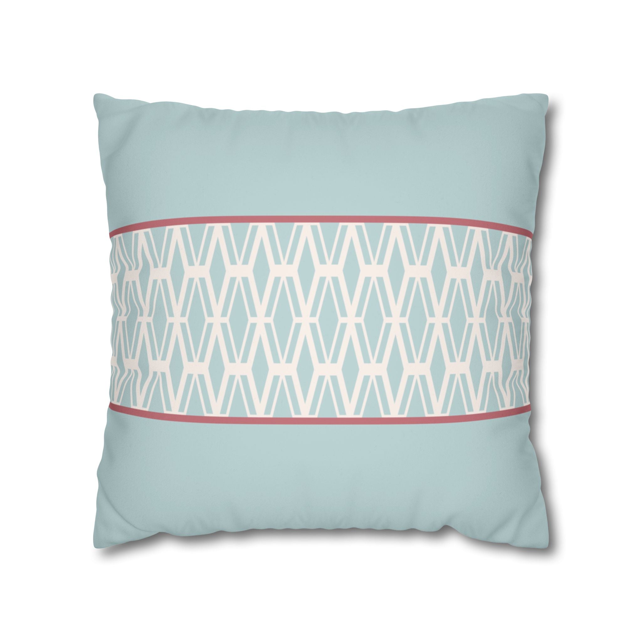 Geometric Aqua, White, and Pink Faux Suede Pillow Cover