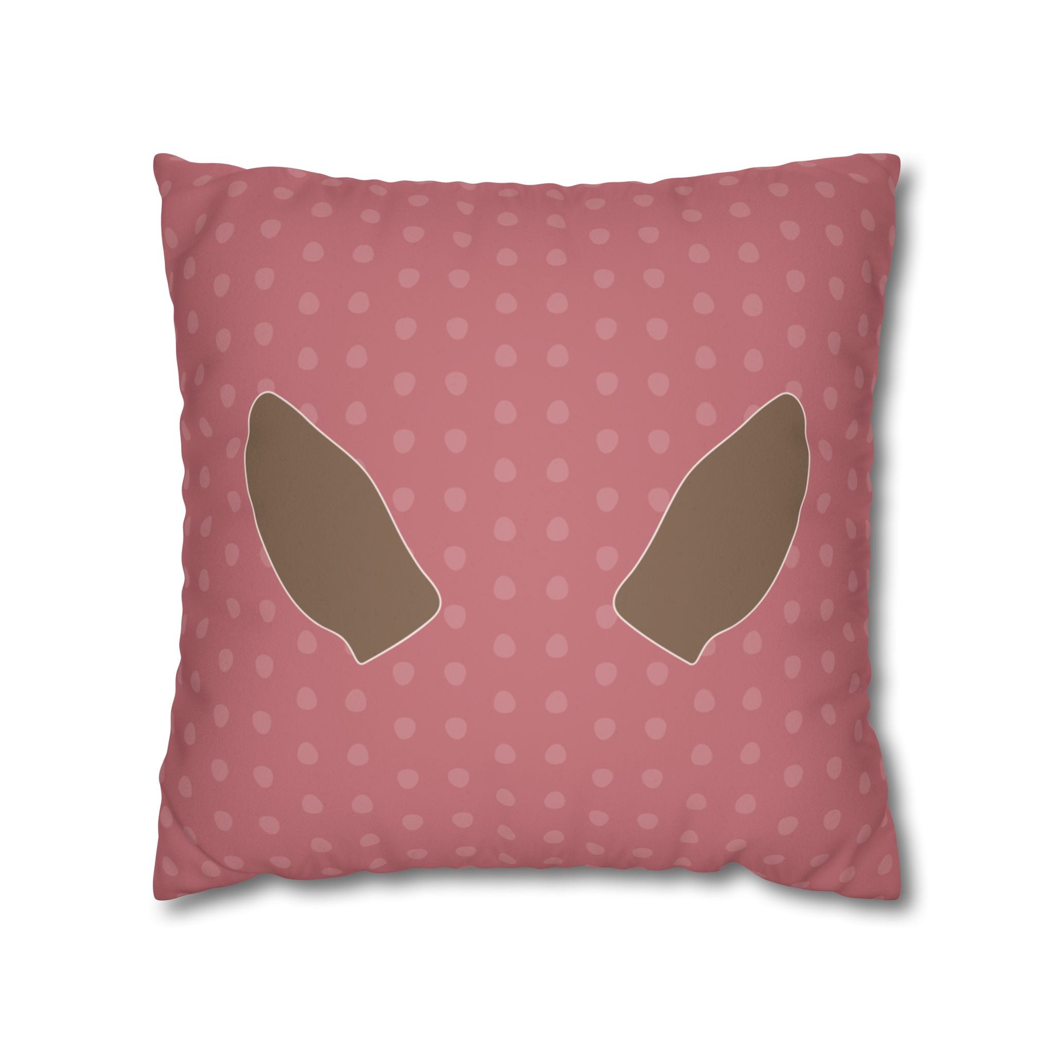 Pink Deer Ears with Spots Pattern Faux Suede Pillow Cover