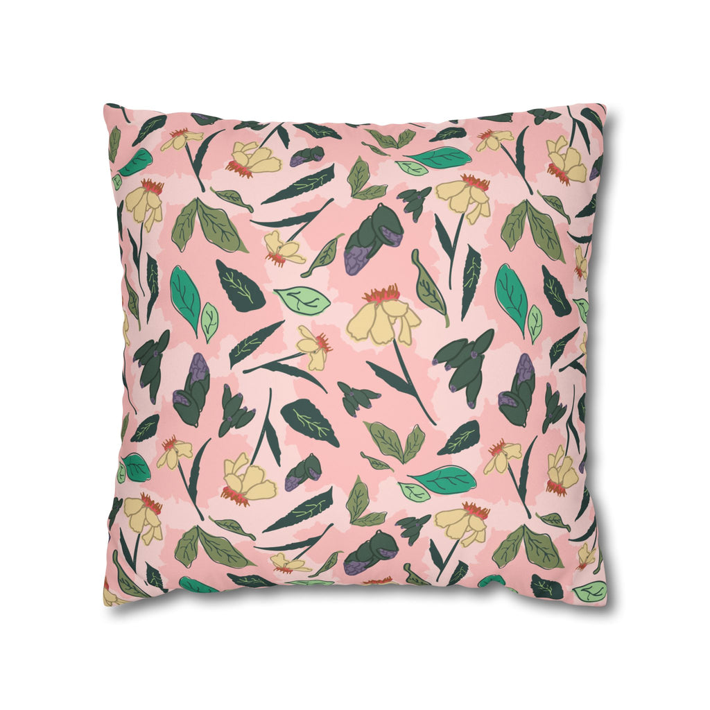 Wildflower Pink Daisies Faux Suede Pillow Cover