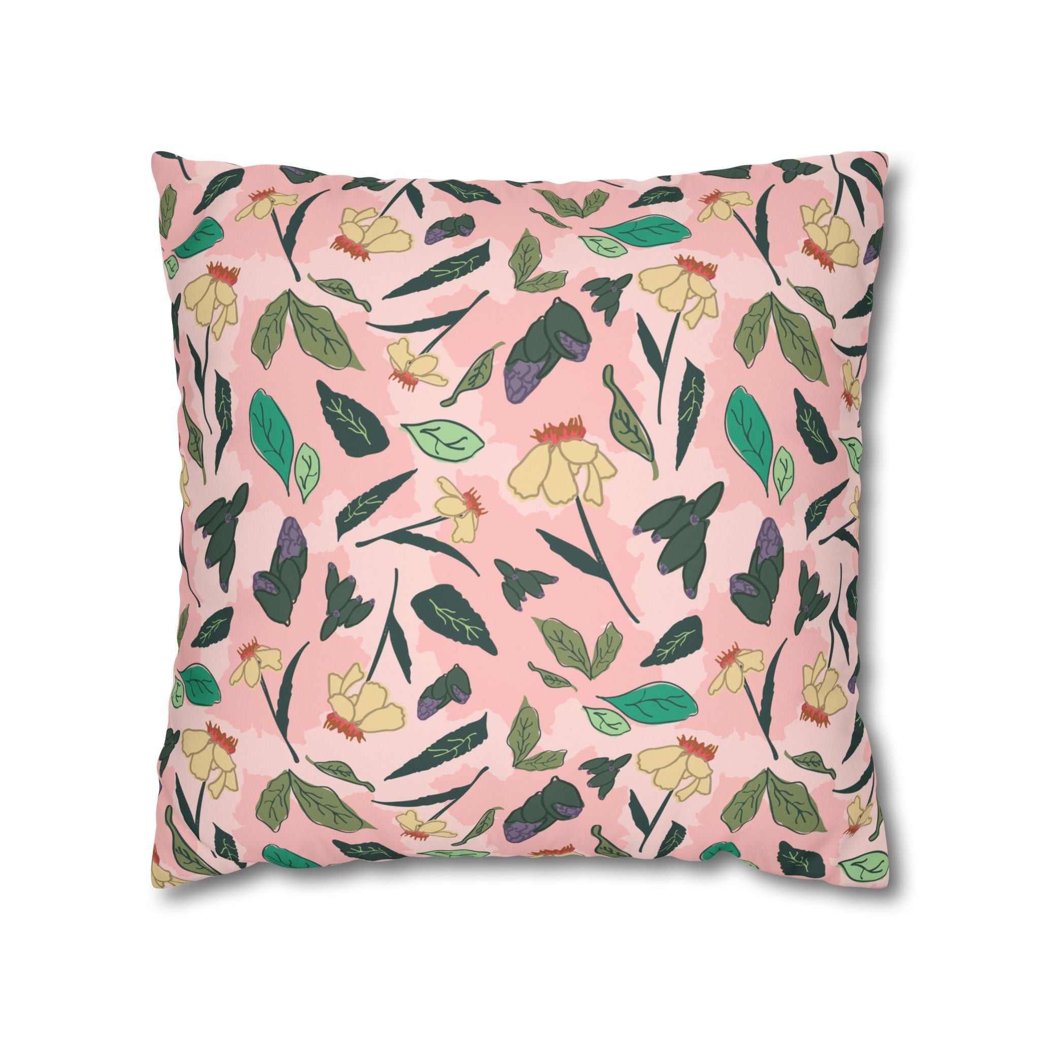 Wildflower Pink Daisies Faux Suede Pillow Cover