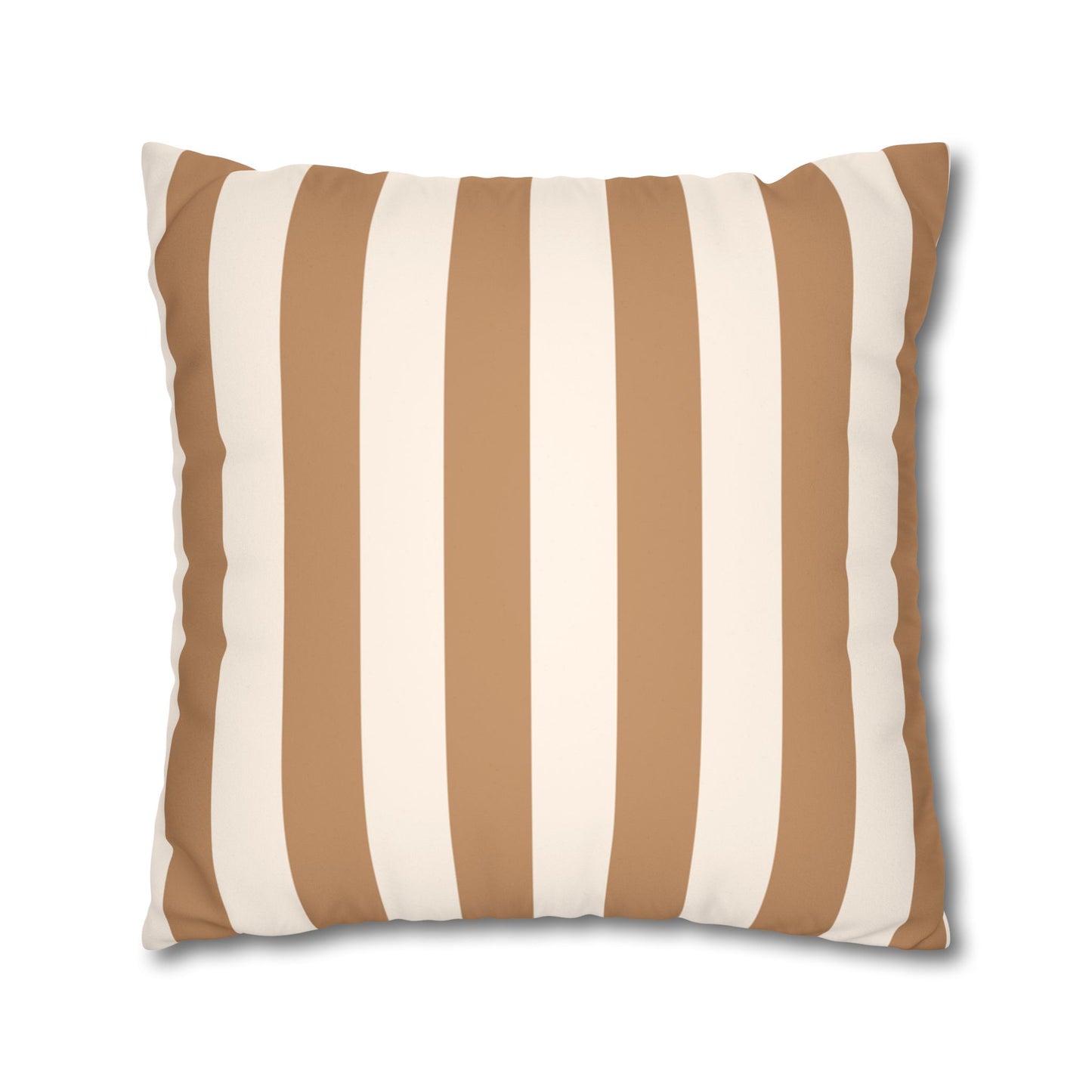 Striped Faux Suede Pillowcase – Neutral Tan & Cream Square Decorative Pillow Cover