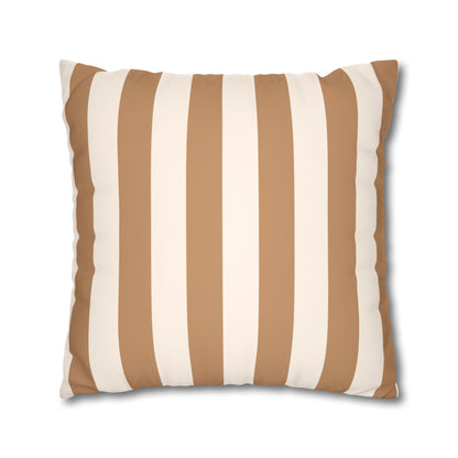 Striped Faux Suede Pillowcase – Neutral Tan & Cream Square Decorative Pillow Cover