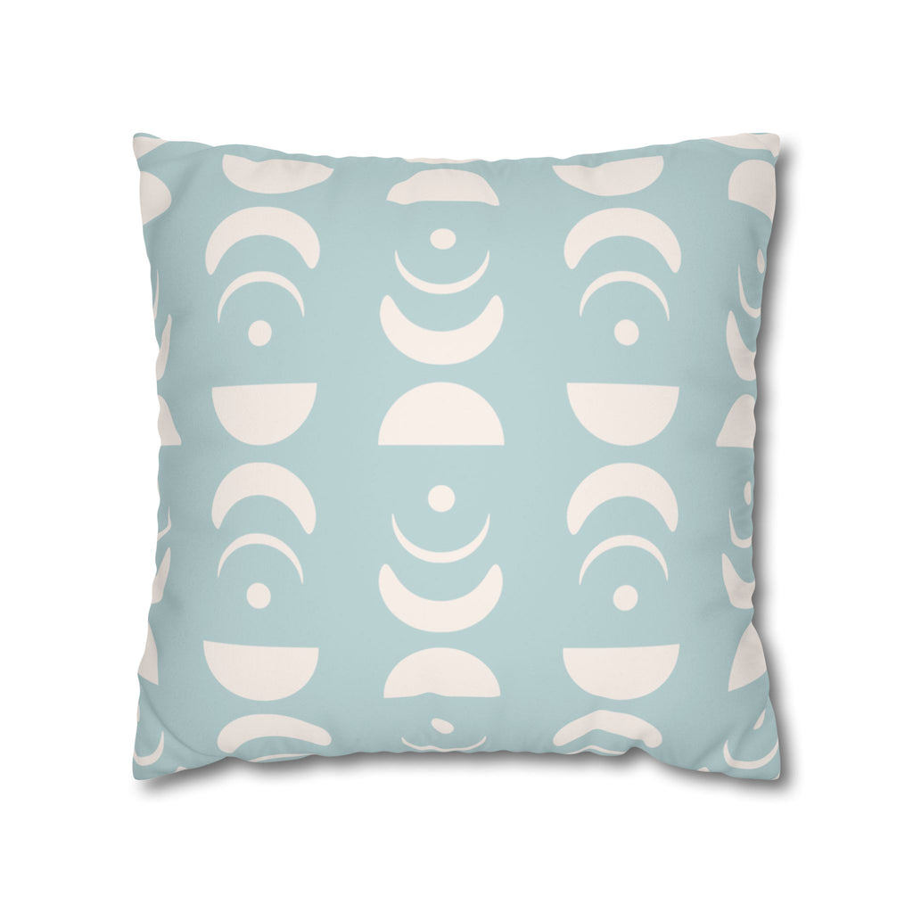 Moon Phase Pastel Blue Geometric Faux Suede Pillow Cover