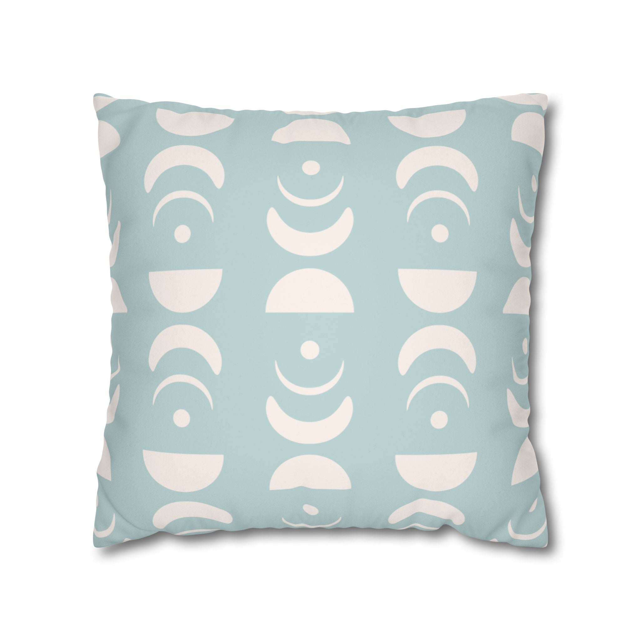 Moon Phase Pastel Blue Geometric Faux Suede Pillow Cover