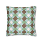 Mint & Brown Geometric Plaid Faux Suede Pillow Cover