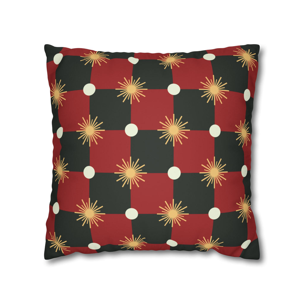 Buffalo Plaid Dots and Starbursts Faux Suede Pillow Cover