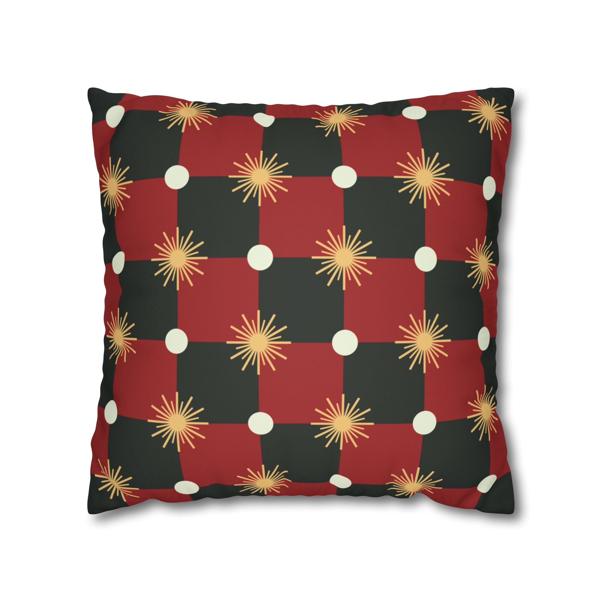 Buffalo Plaid Dots and Starbursts Faux Suede Pillow Cover