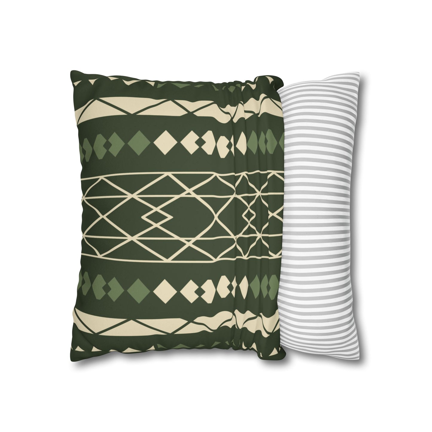 Green Aztec Faux Suede Pillowcase — Square Decorative Throw Pillow Cover