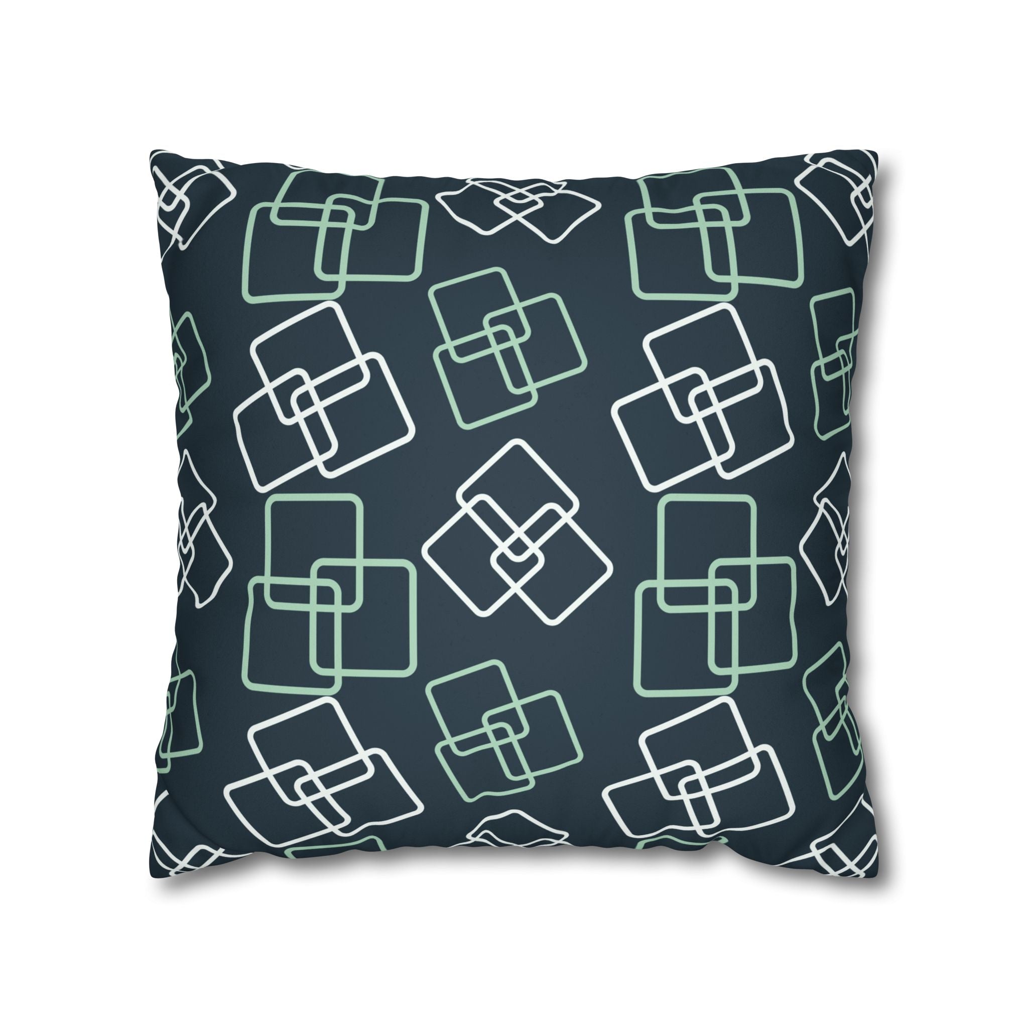 Arctic Blue and White Geometric Cubes Faux Suede Pillow Cover