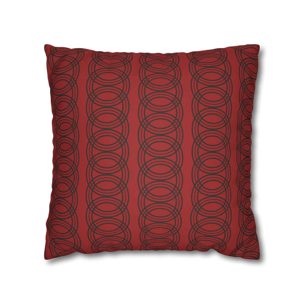 Red and Black Geometric Circles Pattern Faux Suede Pillow Cover