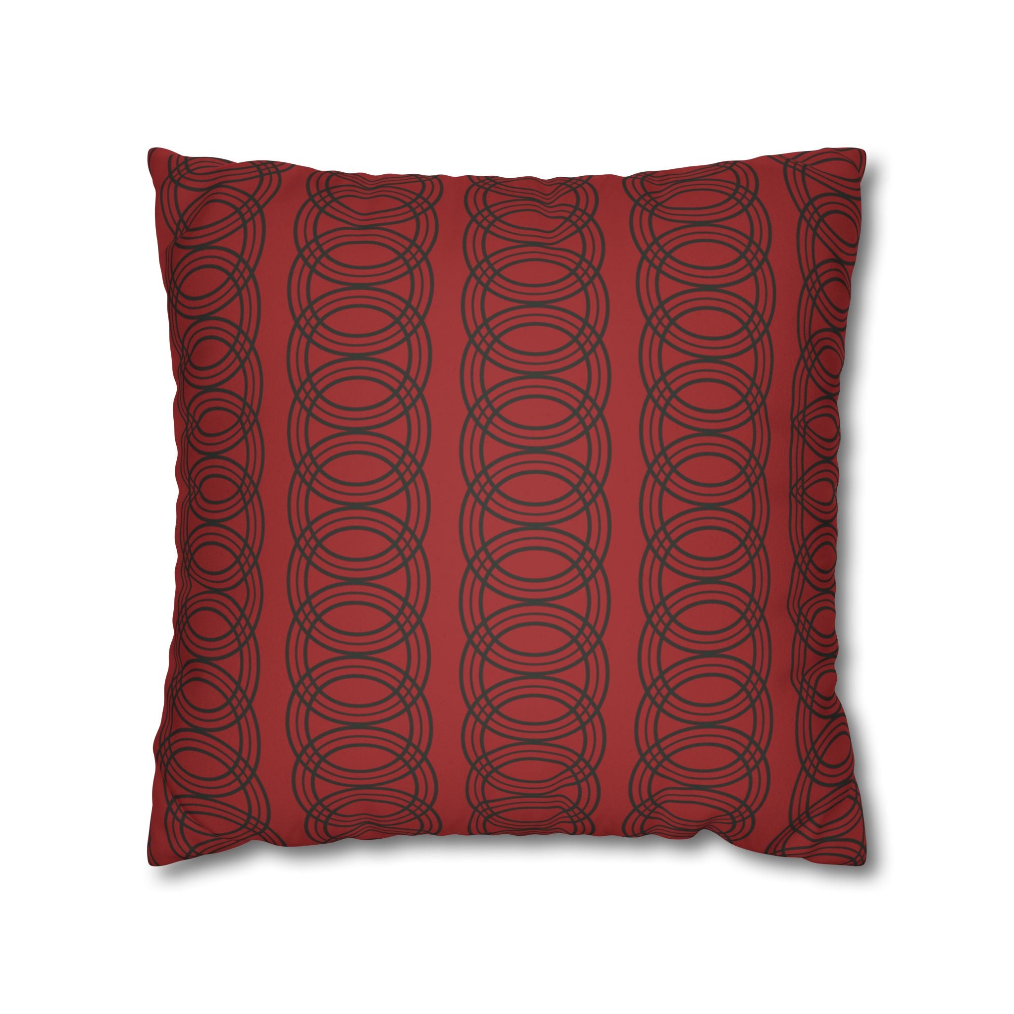 Red and Black Geometric Circles Pattern Faux Suede Pillow Cover