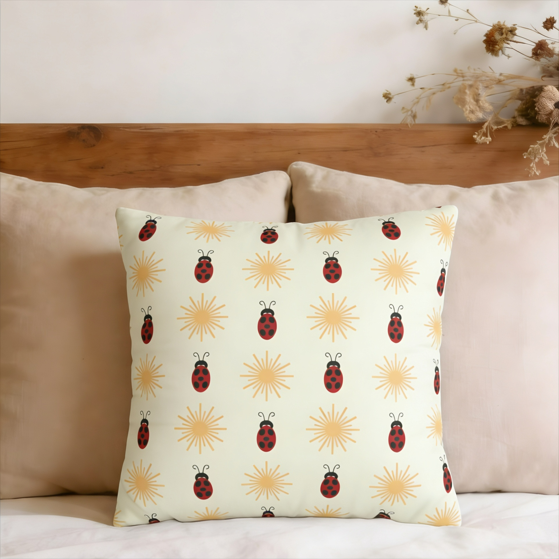 Ladybugs & Suns Faux Suede Pillow Cover