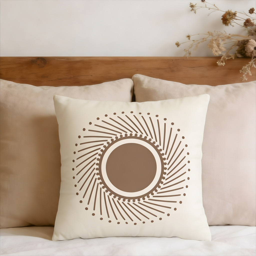 Boho Brown Sunburst Faux Suede Pillow Cover