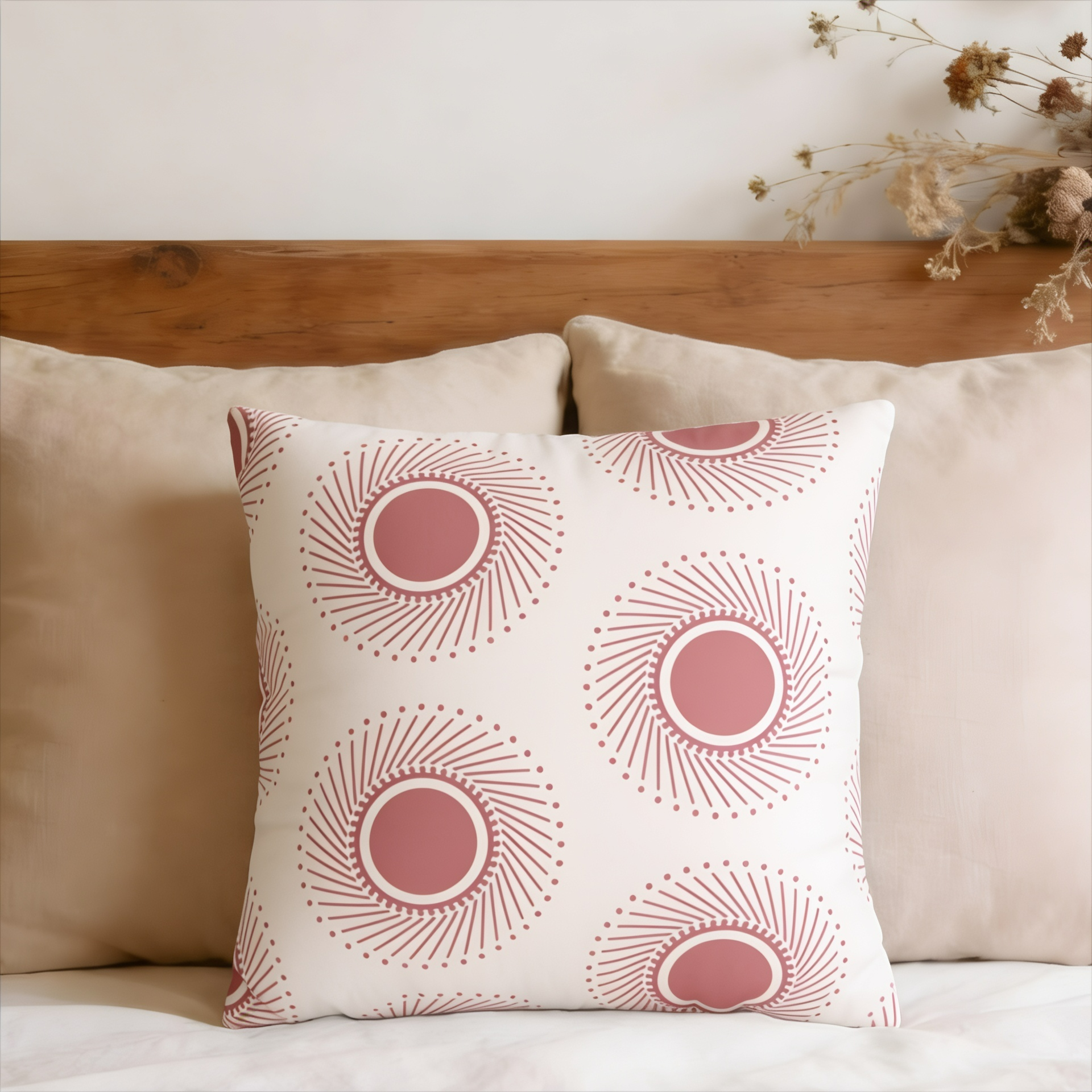 Dusty Rose Sunbursts Faux Suede Pillow Cover