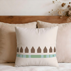 Neutral Beachy Beige & Aqua Coastal Stripe Faux Suede Pillow Cover