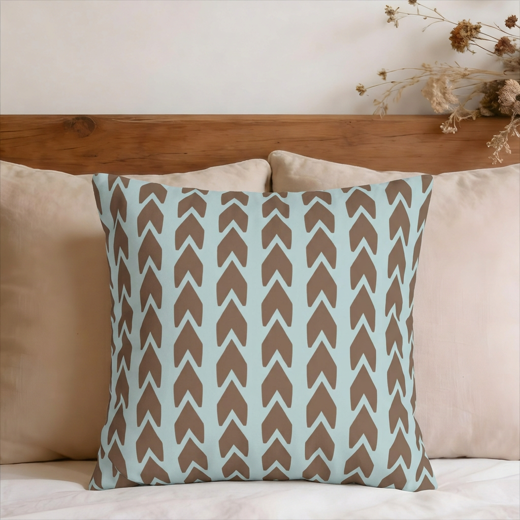 Aqua & Brown Geometric Arrow Stripes Faux Suede Pillow Cover
